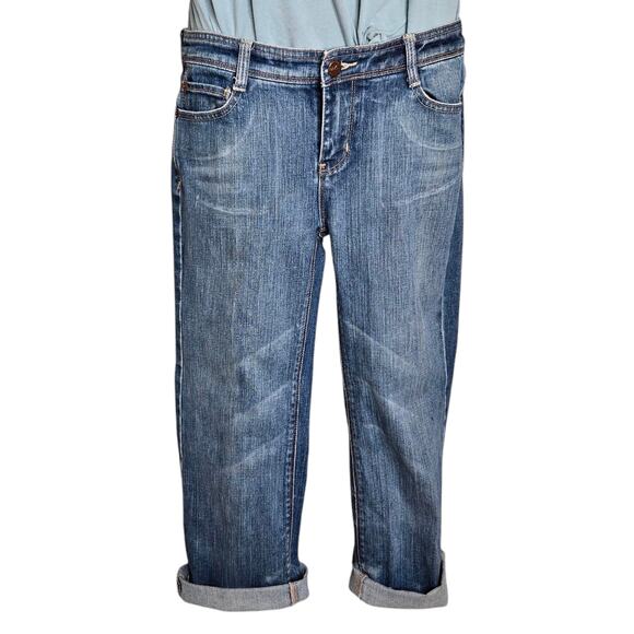 White‎ House Black Market Womens Capri Jeans 2 Blue Raw Hem Stretch Embroidered - Picture 4 of 13